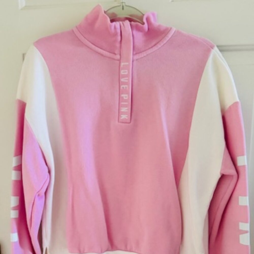 VS PINK Pastel Pink Colorblock Quarter Zip Sweatshirt S Preppy Soft Girl EUC